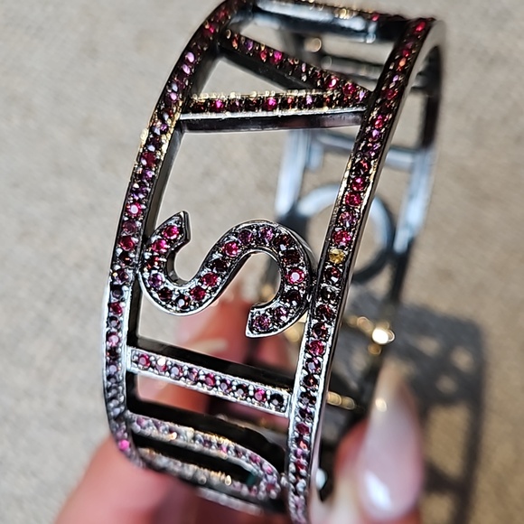 Louis Vuitton Gunmetal Crystal Logo Bangle Bracelet - Picture 5 of 7